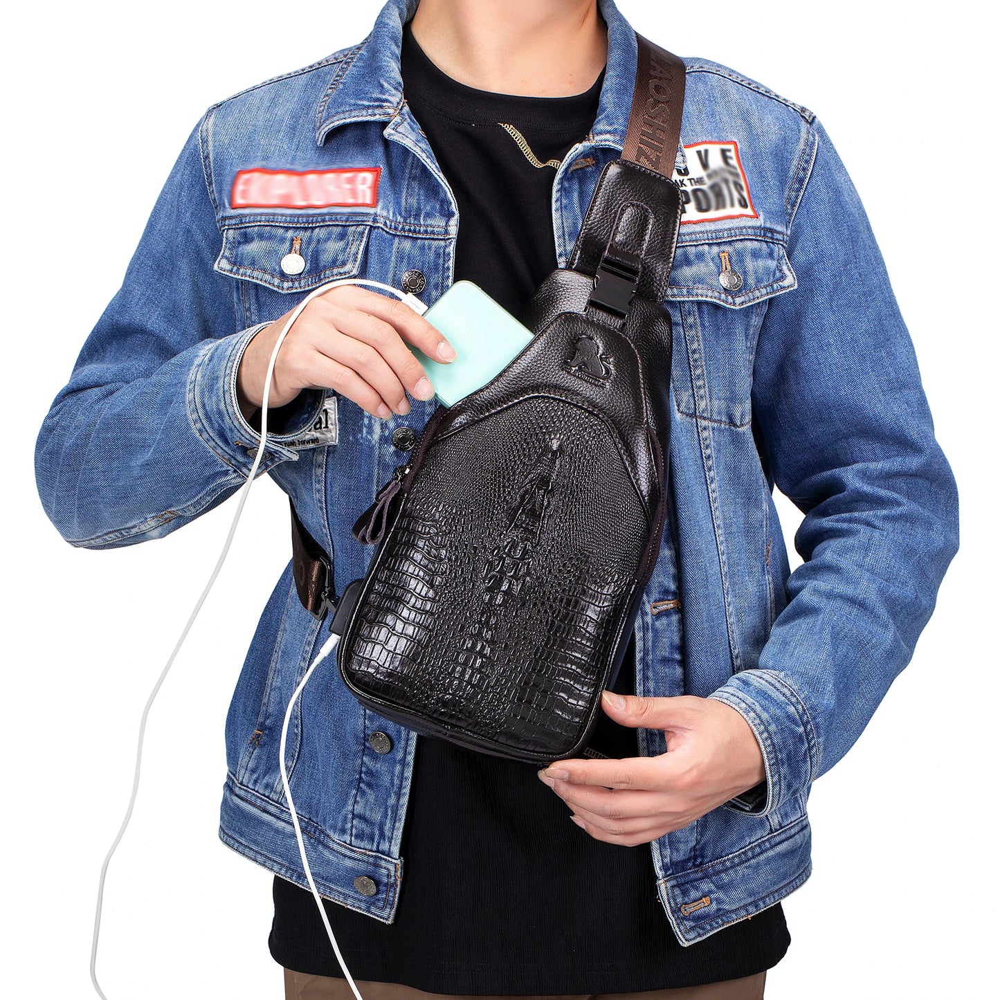 Sac en Cuir Homme Vintage avec USB
