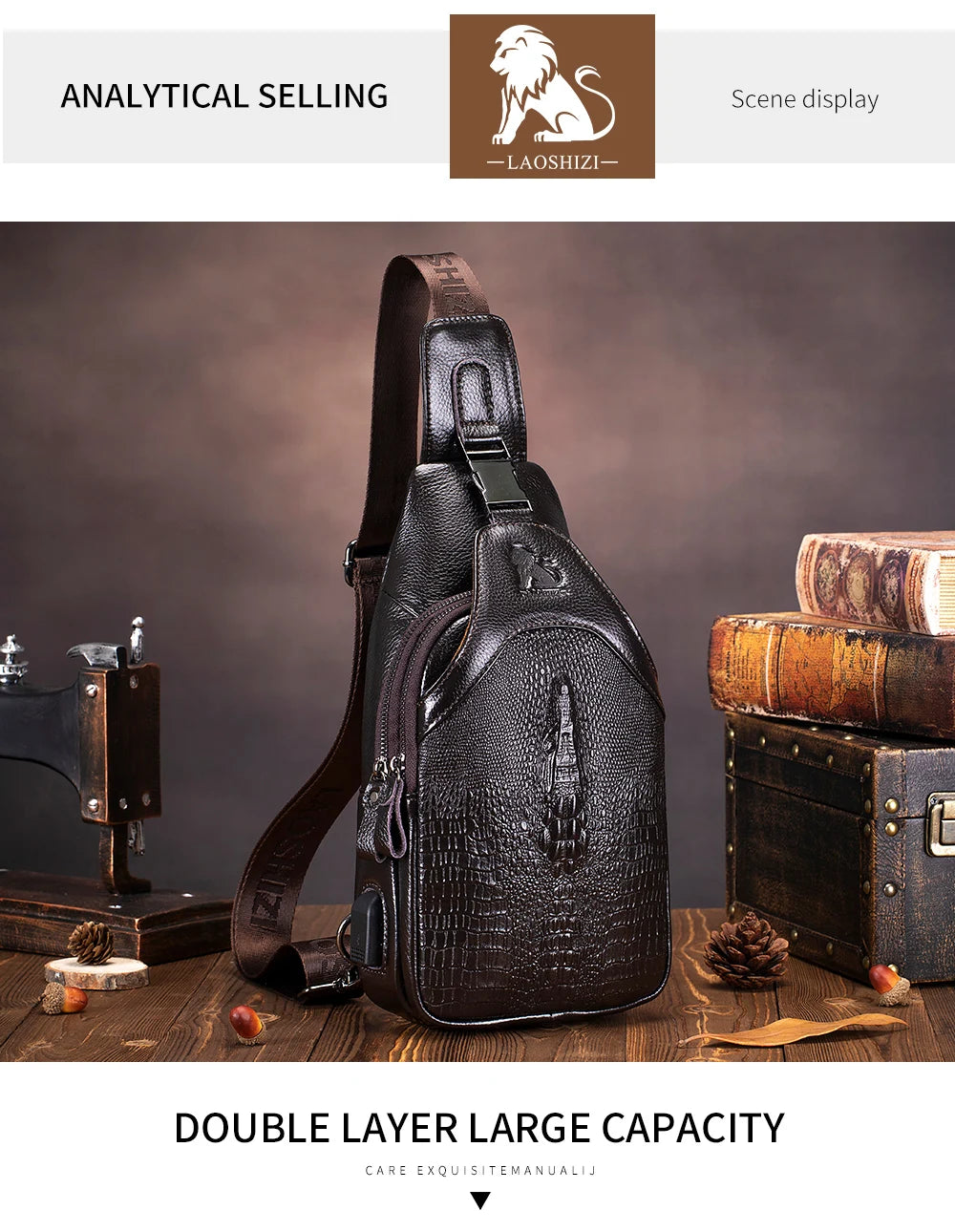Sac en Cuir Homme Vintage avec USB