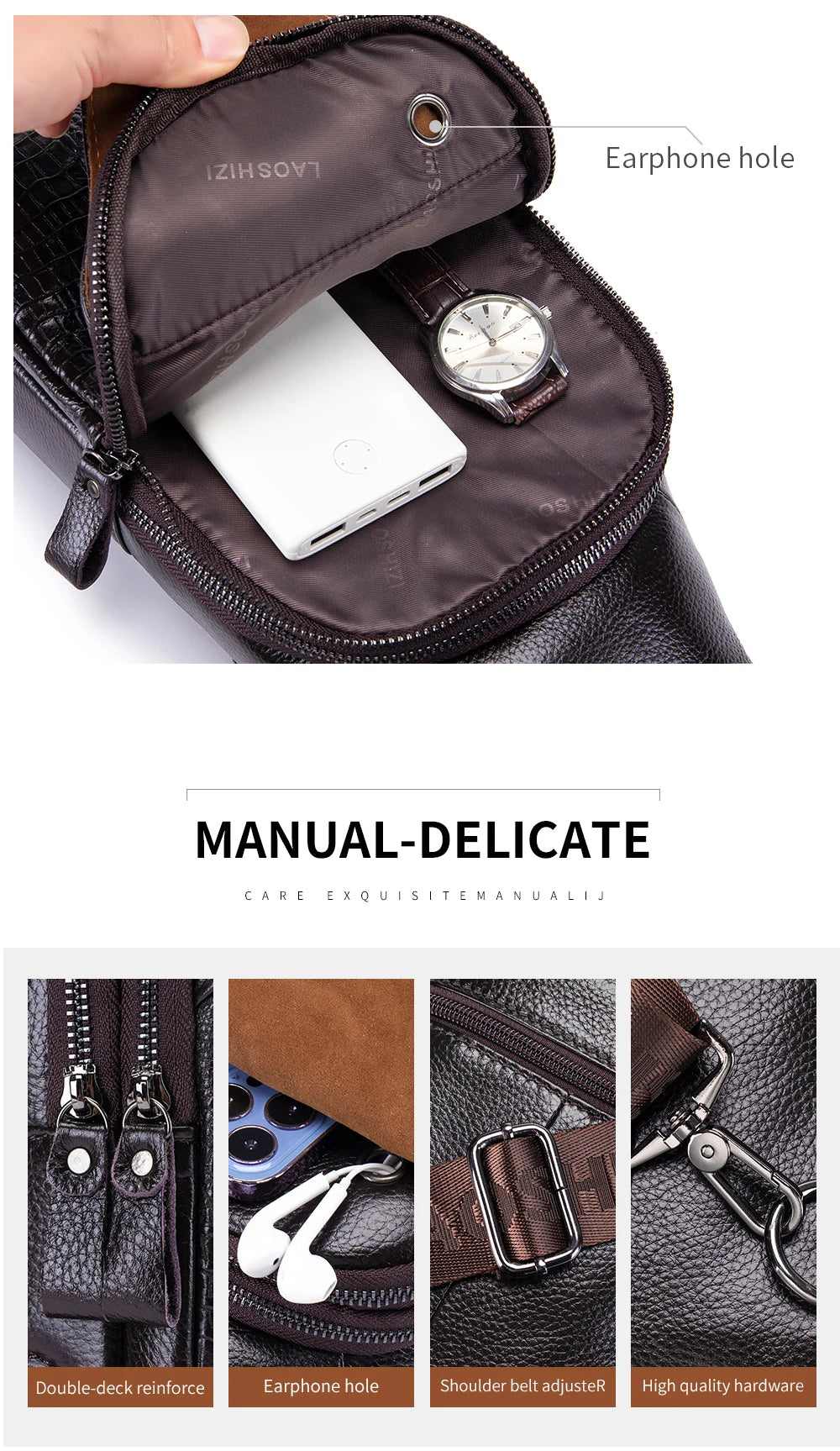 Sac en Cuir Homme Vintage avec USB